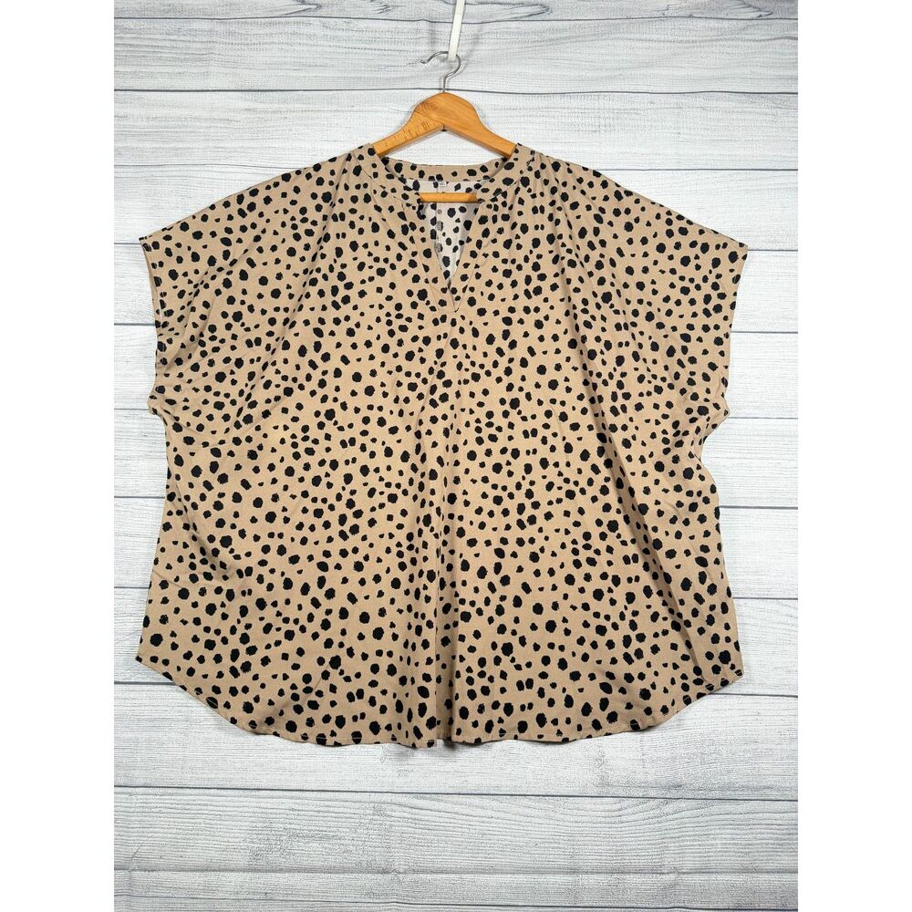 Womens 5XL Tan Black Spotted Animal Print Dolman Sleeve Tunic Blouse 4239